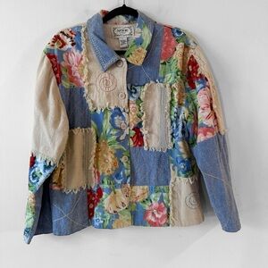 Vintage Tantrums Floral Patchwork Lightweight Jacket Cotton Size Large Women’s